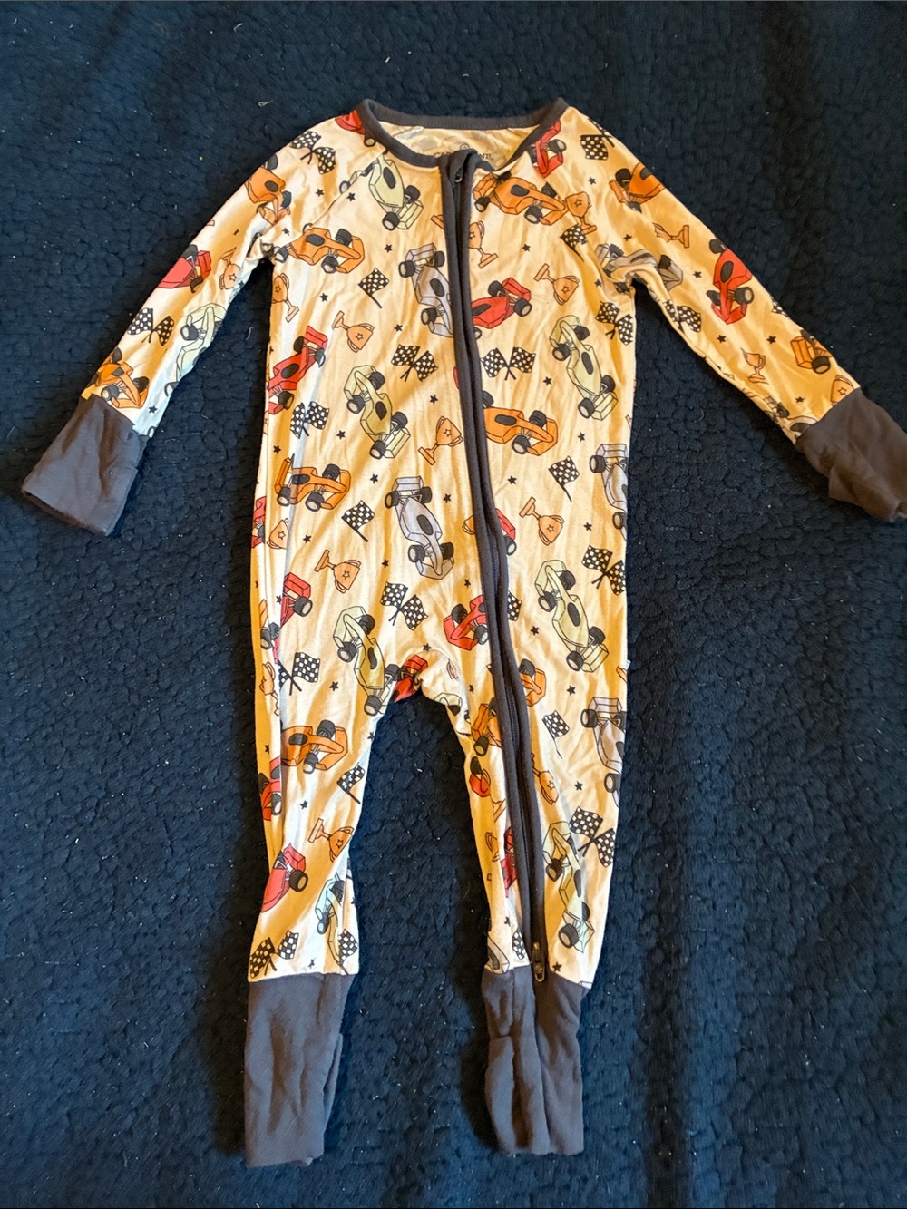 Caden Lane Cream One-Piece with Multicolor Race Car Print